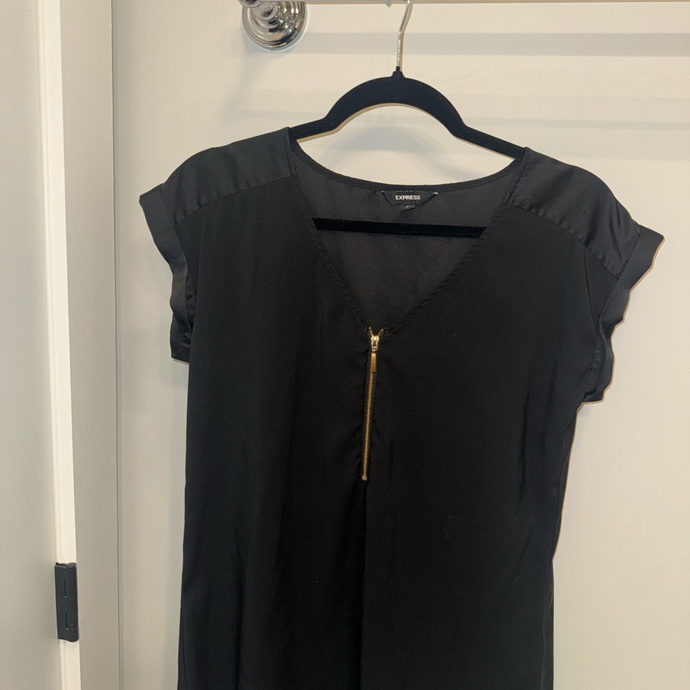 Express Black Blouse with Gold Zipper